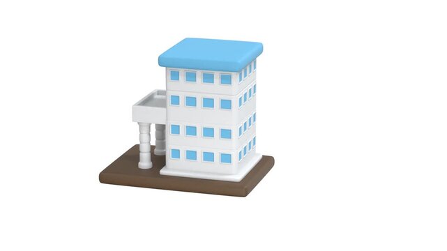 Hotel Building icon 3d rendering animation on 4k.	