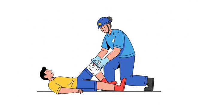 Paramedic Provides First Aid to Injured Person Lying Down.