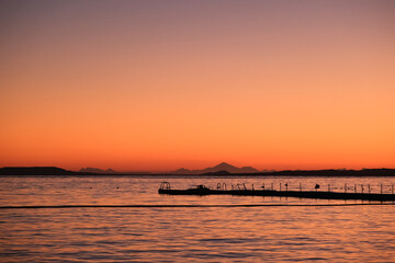 Obraz premium Seascape, sea sunset landscape, sea water lit by sunset summer light