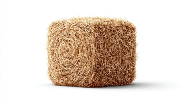 Single square hay bale isolated on a clean white background, ready for use