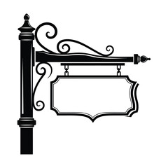 Vintage street sign post with blank sign black silhouette on white background © Vector Hub24
