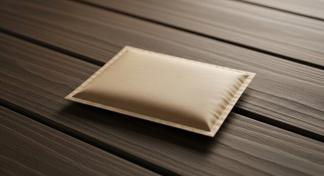 A Discreet Padded Mailer Resting on a Wooden Surface for Secure Shipping and Delivery of Items
