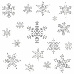 Fototapeta premium Hand drawn winter snowflakes collection line art sketch pattern background