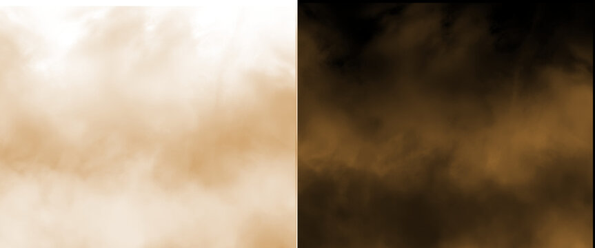 Cinematic sepia smoke texture, ethereal brown fog and mist overlay, atmospheric hazy clouds on light and dark backgrounds for creative design
