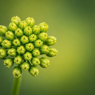 Detailed macro photograph focusing on tiny, tightly clustered green floret buds, highlighting natural geometry, organic texture, and imminent growth, flower, background, bloom