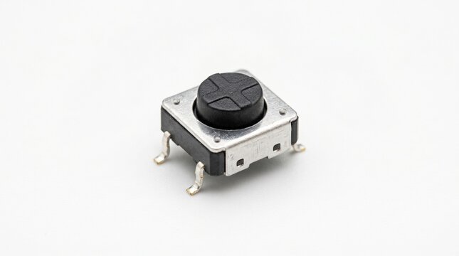 Electronic push button switch component closeup.