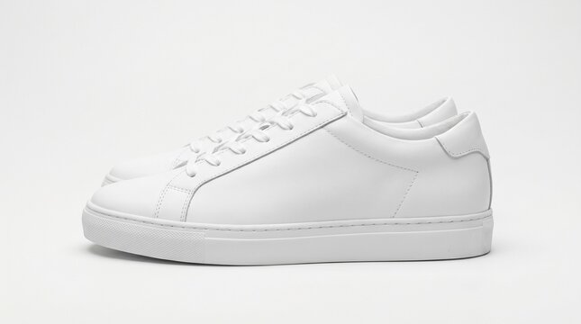 White leather sneaker on gray background.