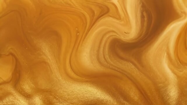 Abstract swirl of coffee with cream and golden shimmer. Smooth fluid texture background with elegant brown and beige waves for cafe or luxury branding.
