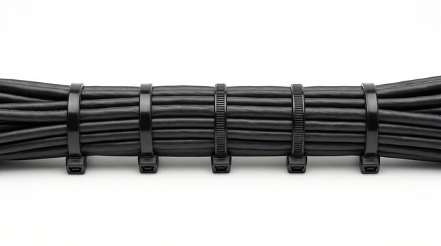 Cable management system with black cords.