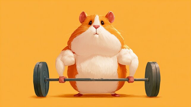 cartoon muscled hamster deadlifting, lifting weights