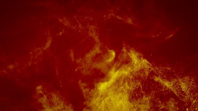 Fiery Dust Particles and Sparks Floating on Dark Red Background Cinematic Overlay