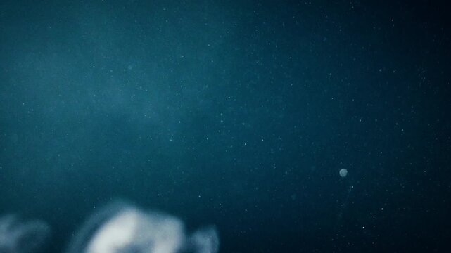 Dense Dust Particles Floating in Dark Blue Light Cinematic Macro Overlay