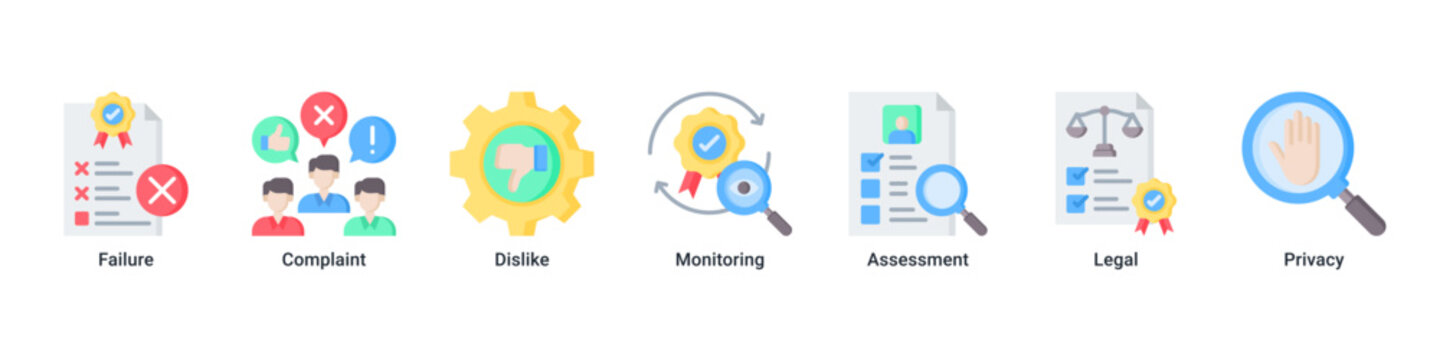 Risk Control web banner icon vector illustration with icons of Failure, Complaint, Dislike, Monitoring, Assessment, Legal and Privacy