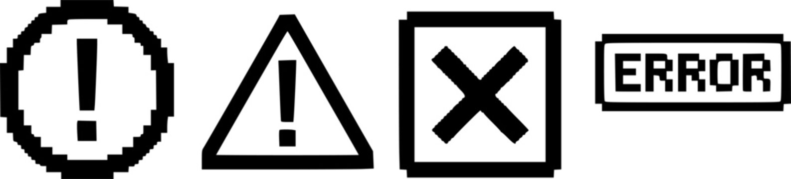 Error messages, flat vector illustration with pixel art style and alert symbols
