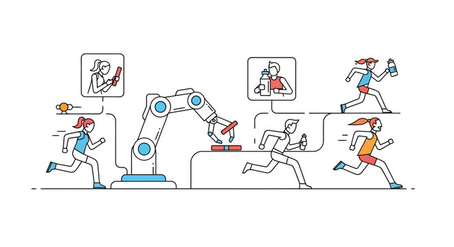 Continuous production line with robotic arm.