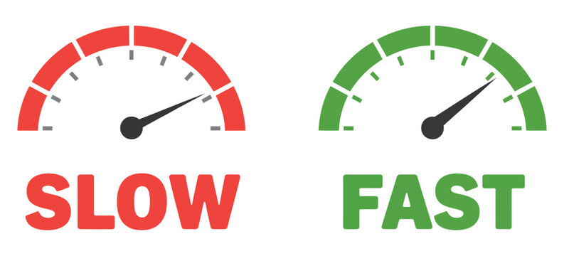 Speedometers with slow and fast speed levels, vehicle acceleration and control dashboard symbols, clean automotive gauge illustration