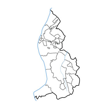 Liechtenstein map country and regions border with waters, rivers, lakes