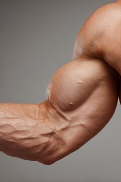 Portrait-style photograph of a flexed arm with toned musculature