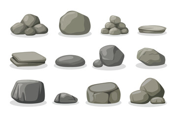 Granite stones icons illustration set, generic mountain rocks boulders and grey pebbles for outdoor and natural graphic projects. © FASTSEO
