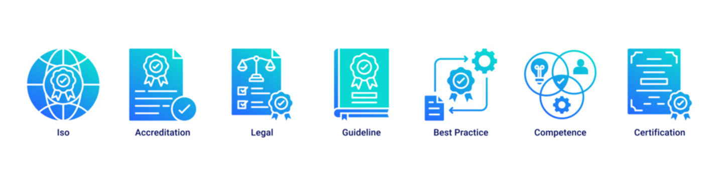 Business Standards web banner icon vector illustration with icons of Iso, Accreditation, Legal, Guideline, Best Practice, Competence and Certification