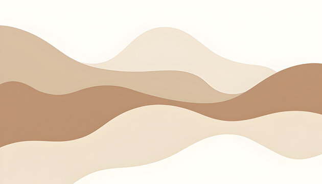 Abstract vector illustration of a brown desert landscape featuring flowing sand waves and mountain dunes under a warm orange sunset sky for a nature wallpaper design