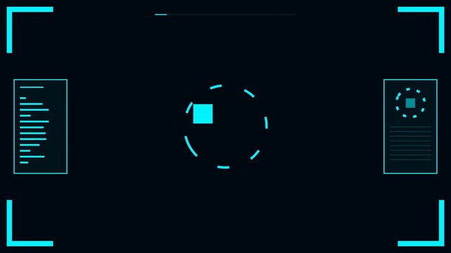 Futuristic Head-Up Display Interface in Motion with Neon Blue Elements and Camera Perspective Animation