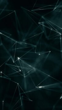 Stylish plexus motion background with shiny glowing connecting lines and dots or nodes. Digital data network connections concept. This vertical technology video is full HD and a seamless loop.