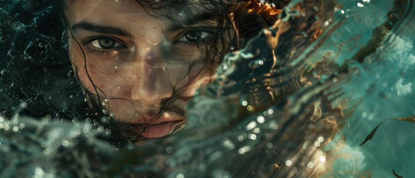 Celtic Sea Goddess Underwater Portrait: Eyes Unveiling Abyssal Secrets of Ancient Ocean Mythology and Siren Lore