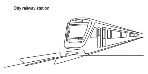 Continuous line drawing of a modern city train moving on the tracks