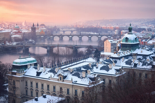 Winter view of Prague with Charles Bridge