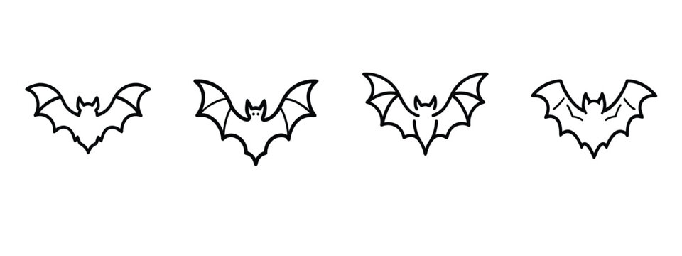 Halloween flying bat web line icons set spooky night bat scary flying vampire creepy winged creature mysterious Halloween bat & more vector illustration with editable stroke