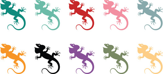 Naklejka premium Colorful Lizard Silhouette Collection White Background, Bright Lizard Silhouette Set Abstract Animal Design