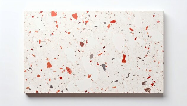 Modern white terrazzo stone slab with red and grey marble chips