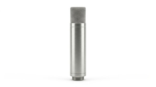 Stainless steel cylindrical container with textured cap and smooth sides on plain background.