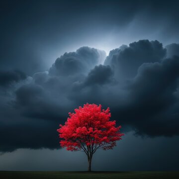 Extremely dramatic, oppressive dark sky filled with turbulent, dense clouds rolling over the landscape just moments before loud thunder rattles the atmosphere, ominous, vibration, thunder
