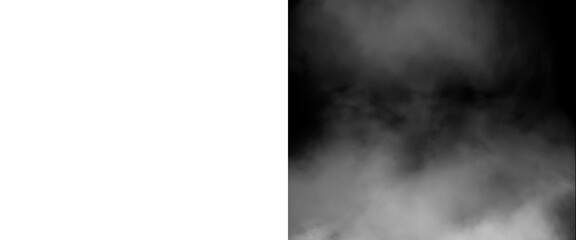 Fototapeta premium Atmospheric white smoke on black background, ethereal fog texture for overlay, mystical steam and hazy mist clouds for cinematic design