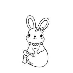 Obraz premium Cute rabbit drawing with egg suitable for easter designs, childrens illustrations, and springthemed projects in need of charming elements.