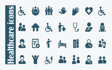 Fototapeta premium hospice and palliative healthcare icons, thin line medical care symbols for patient support, nursing service, home treatment and wellness vector illustration collection.