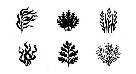 Botanical Vector Icons, Black and White Plant Silhouettes, Organic Foliage Graphics, Nature Elements Set © Zubaraj
