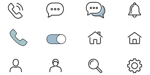 Fototapeta premium Simple outline icon pack for user interface design featuring people communication and system