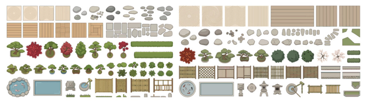 Landscape Plan Symbols and Top-Down Garden Elements Set for Architecture and Design
