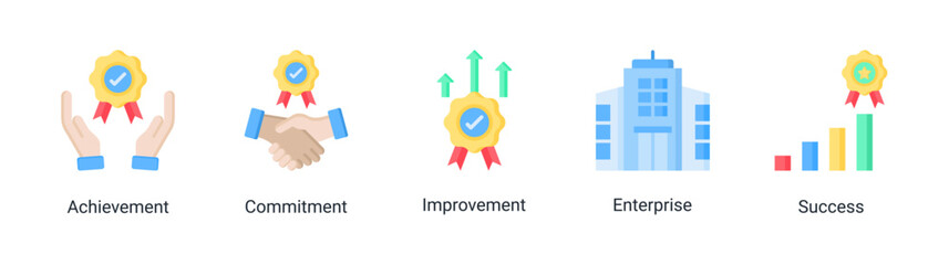 Naklejka premium Business Growth icon set vector illustration with achievement,enterprise improvement,and success concepts.