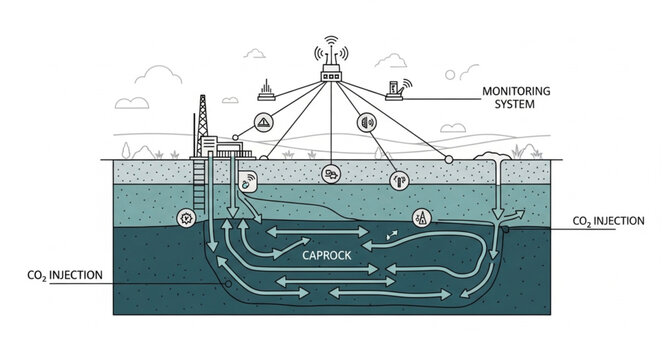 Underwater Volcano Diagram Illustration.