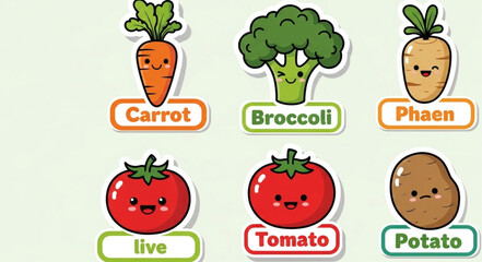 Fototapeta premium Vegetables Cartoon Characters.