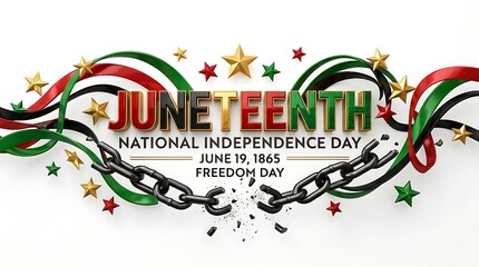 Fototapeta premium Juneteenth National Independence Day celebration with broken chains and ribbons