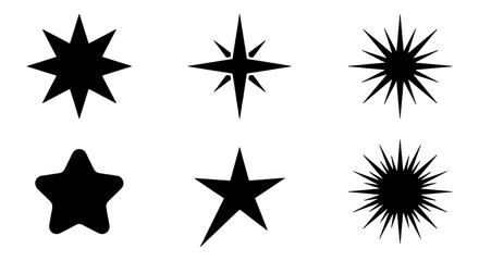 Obraz premium Black Star Icons Set, Vector Shapes Collection, Celestial Symbols, Graphic Elements for Design