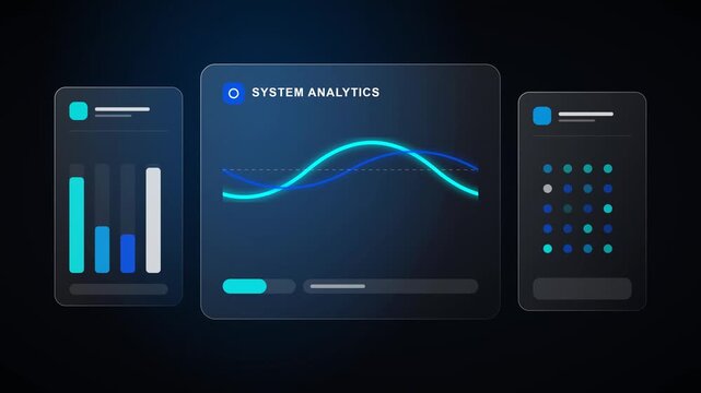 A clean, modern glassmorphism dashboard bathed in deep sapphire blue, perfect for professional corporate analytics.