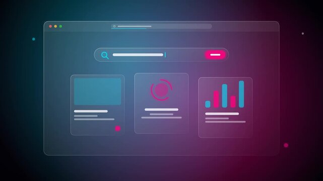 A clean glassmorphism web browser search interface, floating elegantly with translucent panels and modern digital navigation.