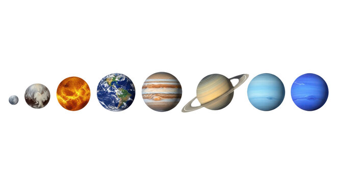The planets of the solar system isolated on transparent background