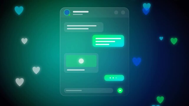 A vibrant emerald and sapphire glassmorphism social chat UI, featuring smooth, translucent conversation bubbles.